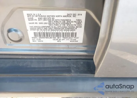 2015 Mitsubishi Outlander Sport Es z USA, uszkodzony, nr VIN 4A4AP3AUXFE018576